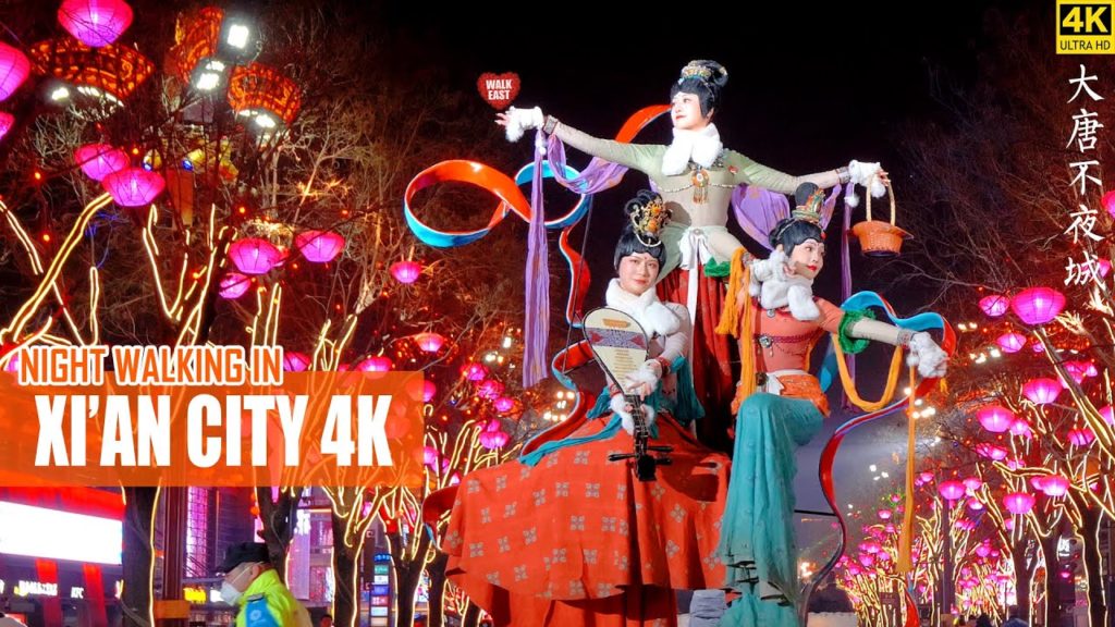 Night Walk In Xi'an Grand Tang All Day Mall | 4K HDR | Shaanxi Province, China | 西安 | 大唐不夜城