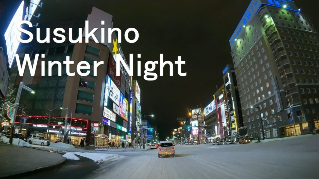 Driving in Sapporo City -  Susukino Winter Night - Japan 4K