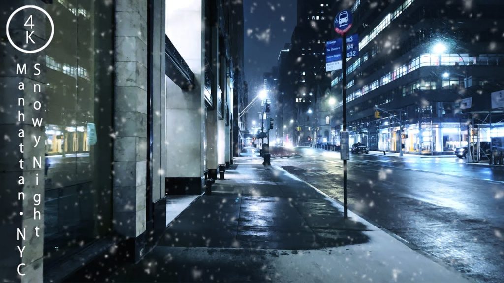 NYC Snowy Night in New York - Midtown Manhattan 4K HDR