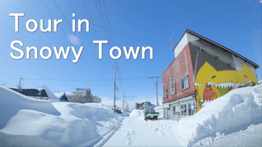Tour in Snowy Town - Driving Around Station Iwamizawa - Hokkaido Japan 4K