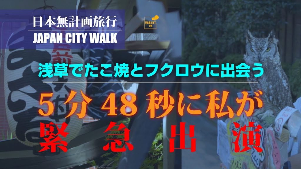 JAPAN CITY WALK 日本無計画旅行 | 【浅草散策前篇】たこ焼とフクロウに出逢う 5分48秒に私本人登場! JAPAN CITY WALK 日本無計画旅行 | 【浅草散策前篇】たこ焼とフクロウに出逢う 5分48秒に私本人登場!