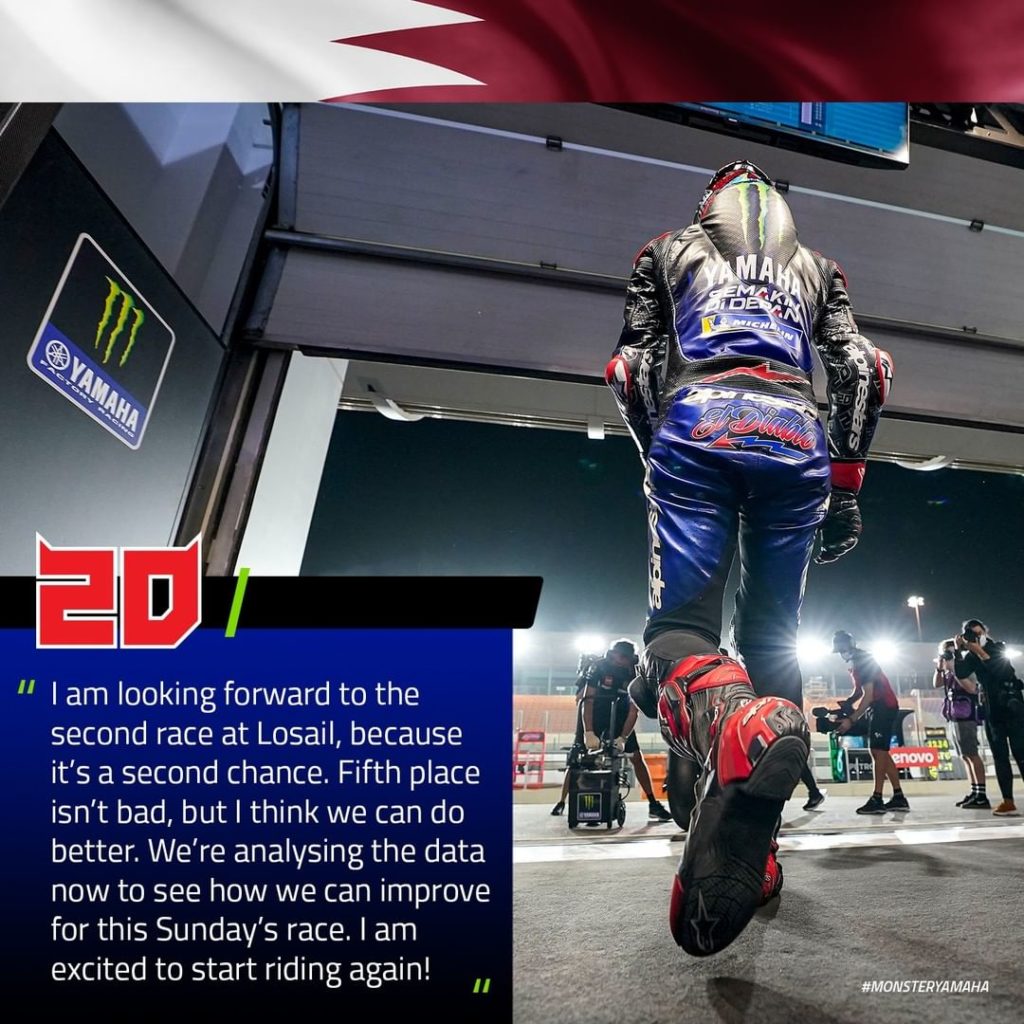 @fabioquartararo20 is ready to head out on the @losailcircuit again 

#MonsterYa...