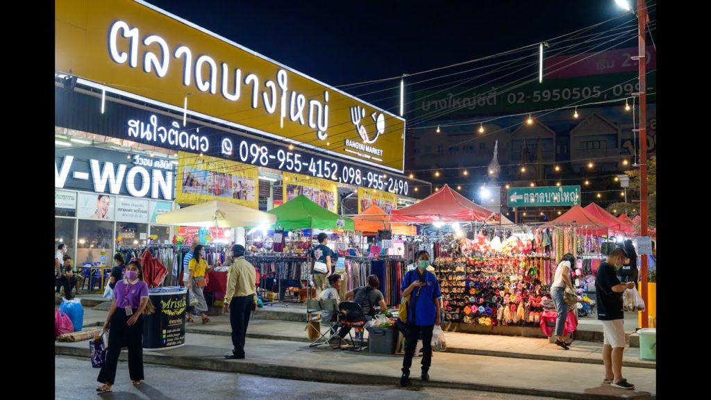 [4K] Night walking around "Bangyai Market" Thai street food at Nonthaburi