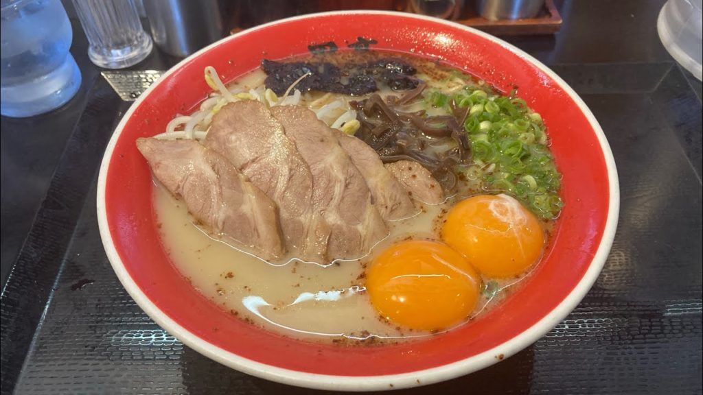 Double Egg Yolk Black Garlic Tonkotsu Ramen in Kumamoto at Kokutei Double Egg Yolk Black Garlic Tonkotsu Ramen in Kumamoto at Kokutei