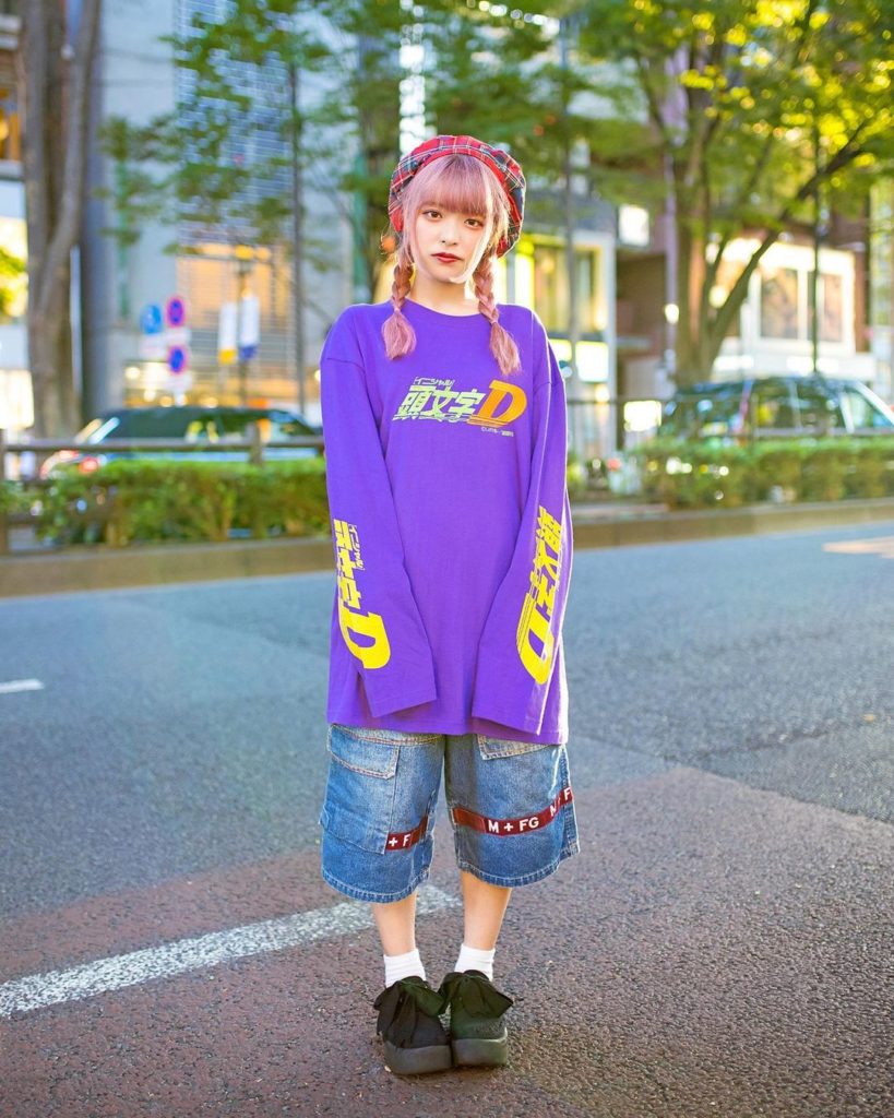 Hiyori (@x_hiyogram_x) on the street in Harajuku wearing a HEIHEI Tokyo (@heihei...