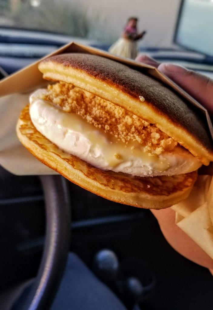 Dorayaki ice cream sandwich with miso caramel ice cream