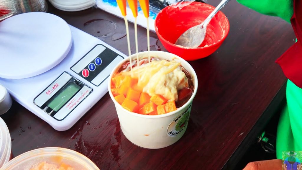 STREET FOOD INDONESIAN- DURIAN ICE WITH MANGO NUTS AND SWEETENED CONDENSED MILK