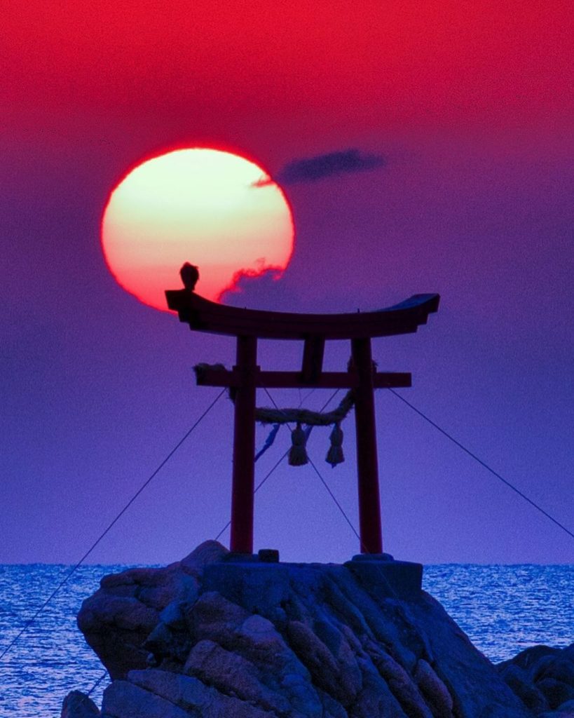 The Land of the Rising Sun 
This silhouetted Torii Gate can be found at Hachiman...