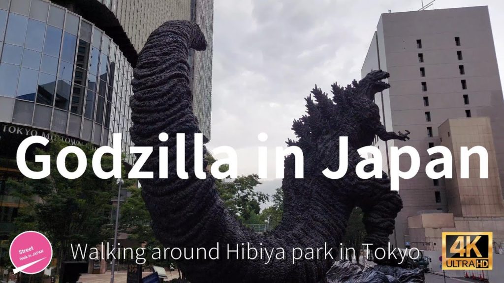 [4K]Walk on Hibiya park in Japan Anime Tour - Encountered Godzilla.