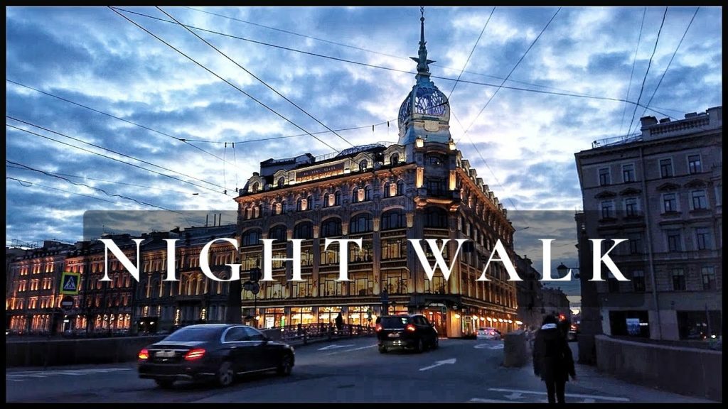 ⁴ᴷ St. Petersburg Magic Night Walk. The most famous places: Nevsky Avenue, Rubinstein Street [BARS]