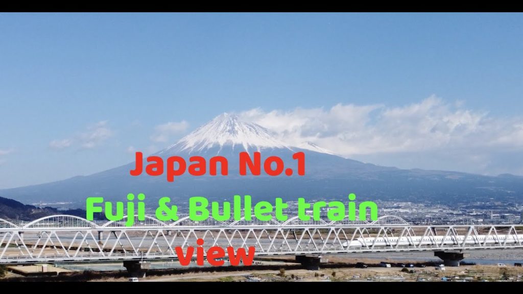 Japan No.1 view of Bullet train and Mount Fuji with drone.