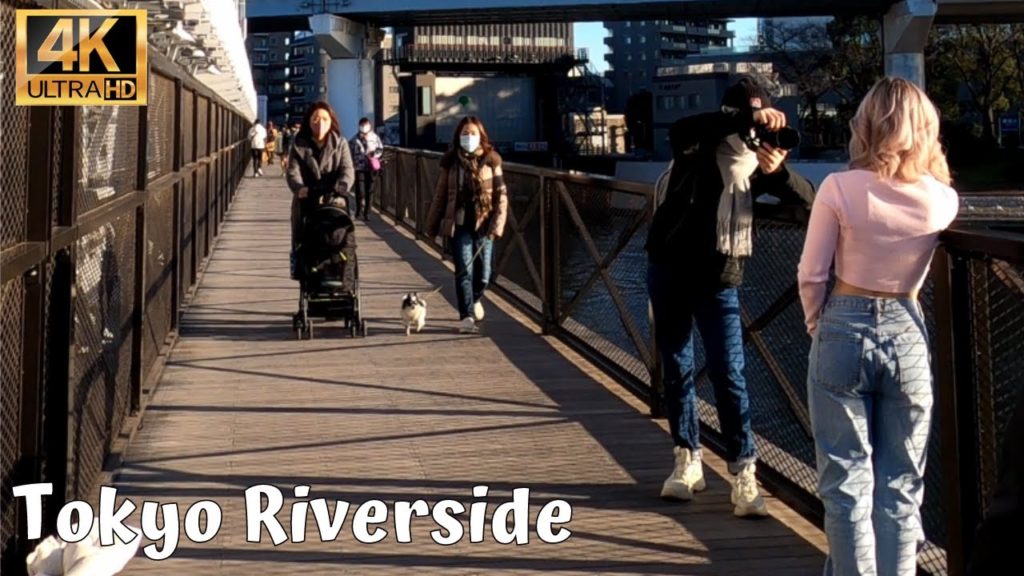 Riverside Walk in Tokyo - 4K Japan - Skytree and Sumida river, 2021 Jan