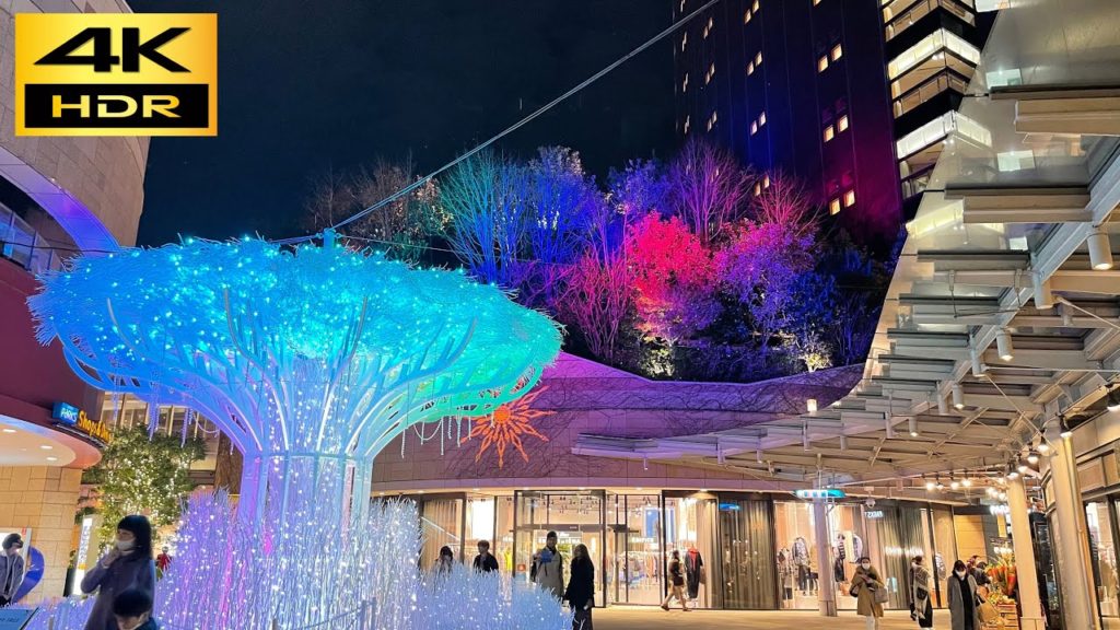 【4K HDR 】 iPhone12 Pro Max Night Walking Tour Namba Parks osaka Japan(難波パークス 夜散歩）