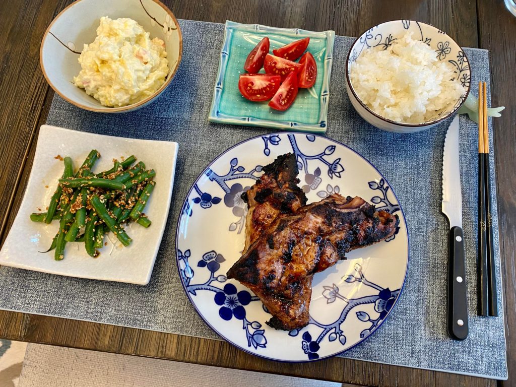 I’m really glad I put myself out there and learned to cook Japanese food for my Japanese husband. It’s become something special in our marriage. Country pork ribs with green bean gomaae and Japanese potato salad.