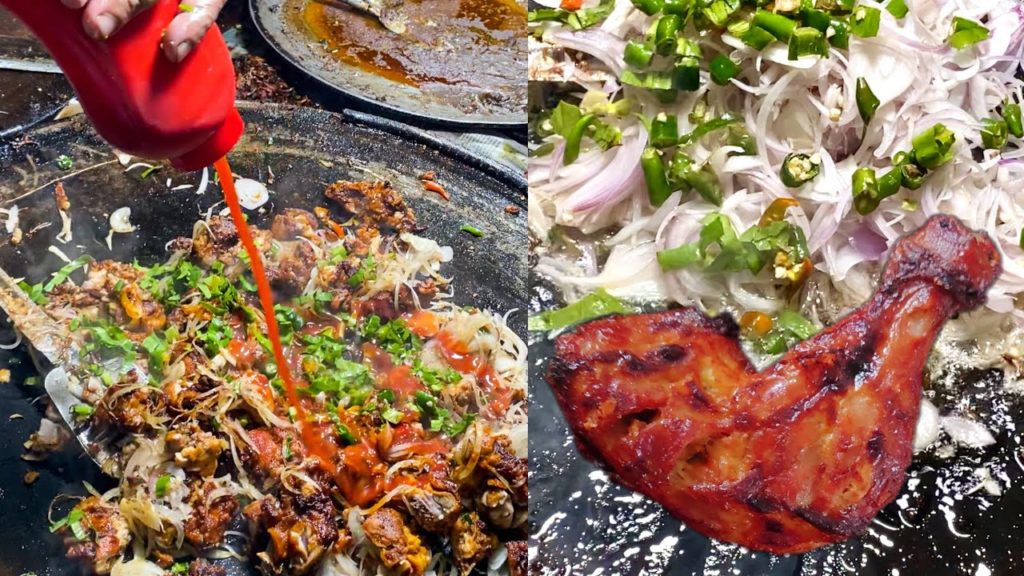 Eating Spicy Chicken Chaap - Street Style Chicken Chilli Onion - Spicy Yard