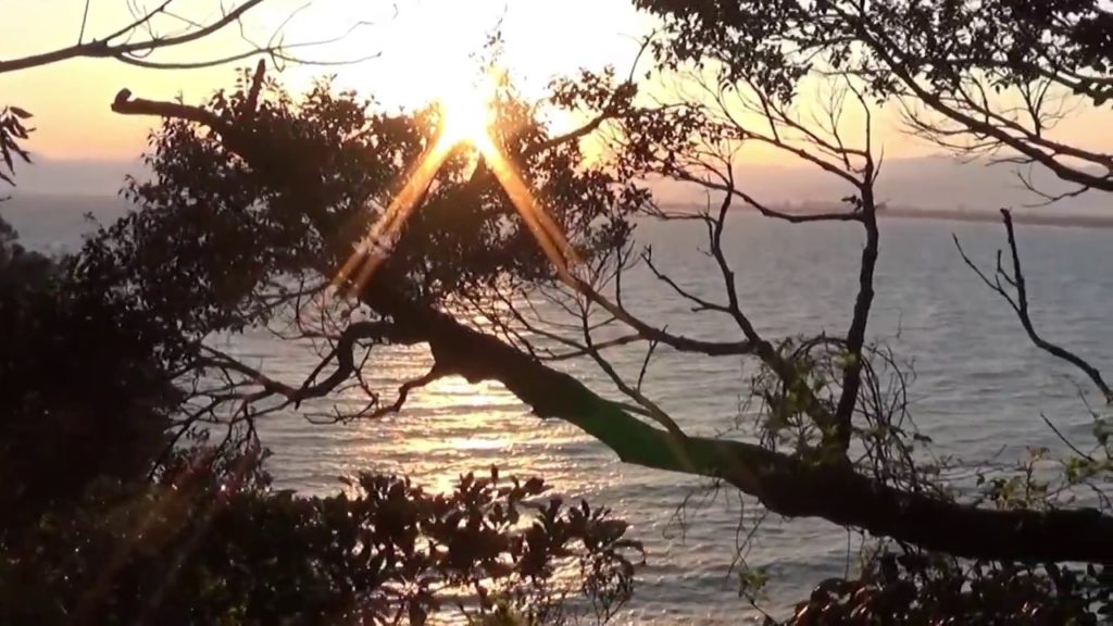 Japan mount Fuji sunset - view from the Pacific Ocean, Japanese island Enoshima