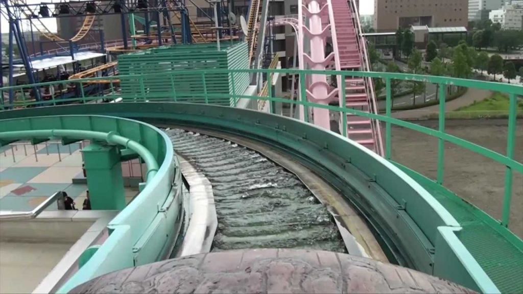 The Crazy Japanese Airtime Log Flume Roller Coaster POV Cosmoworld Yokohama Japan
