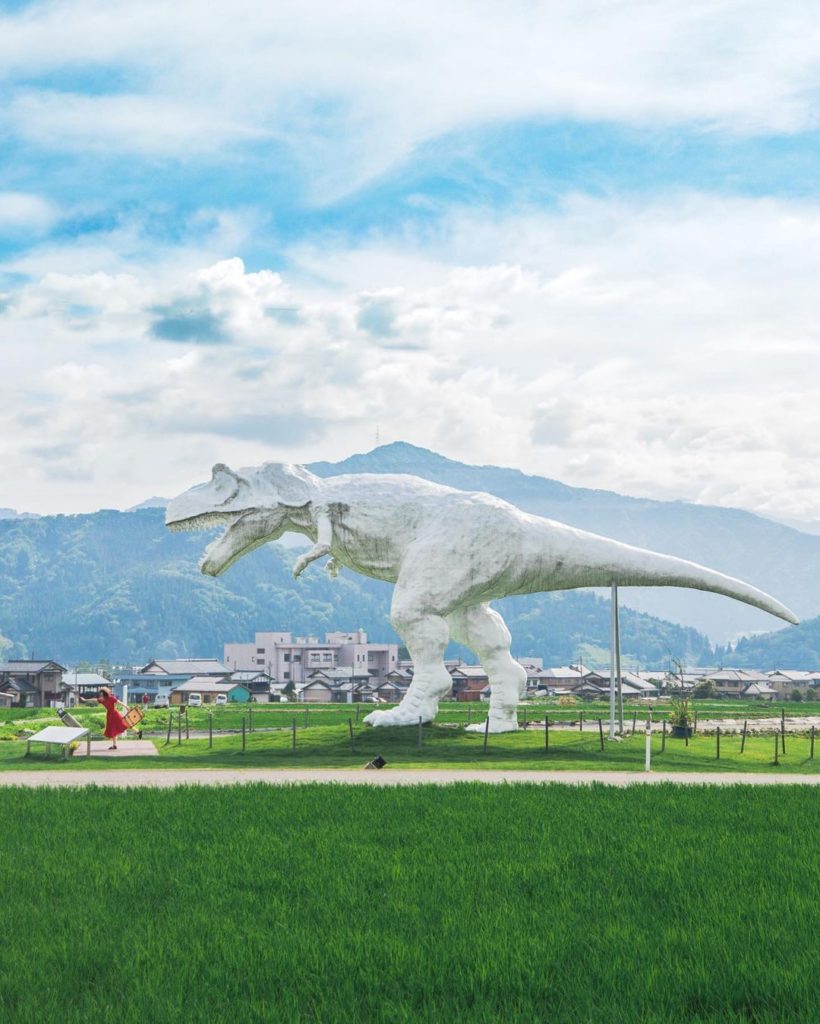 Visit Japan: Well this sculpture is dino-mite! This Jurassic fella can be found in Katsuyama … Well this sculpture is dino-mite! This Jurassic fella can be found in Katsuyama ...