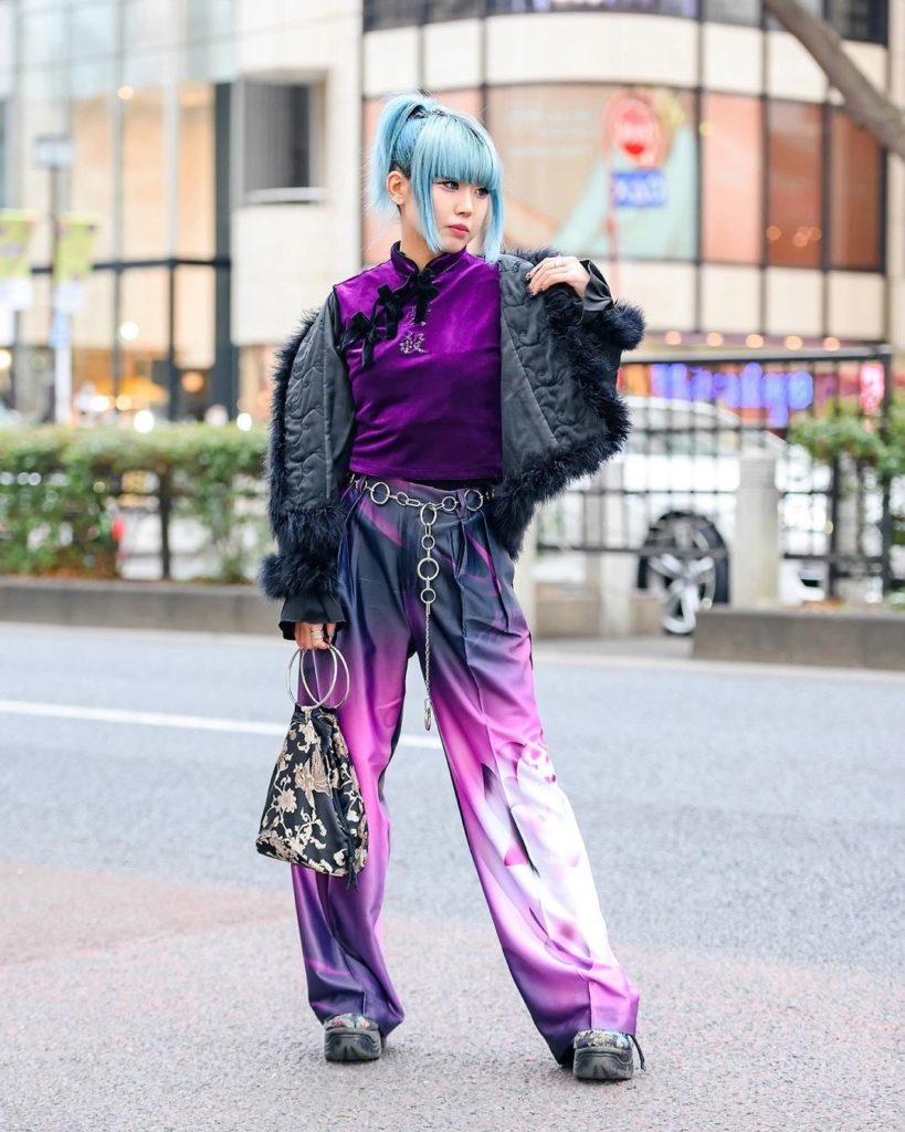 Japanese fashion shop staffer @Bakimero on the street in Harajuku wearing a resa...