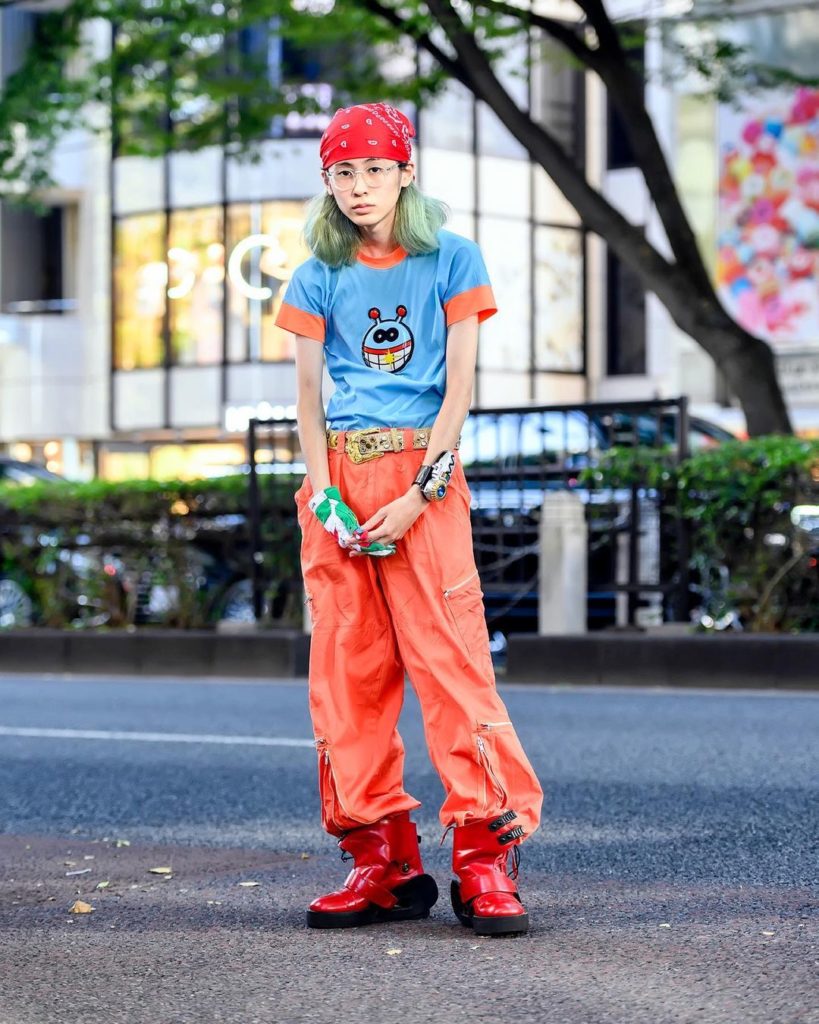 Japanese fashion shop manager Muyua (@muyua23) on the street in Harajuku. He's w...