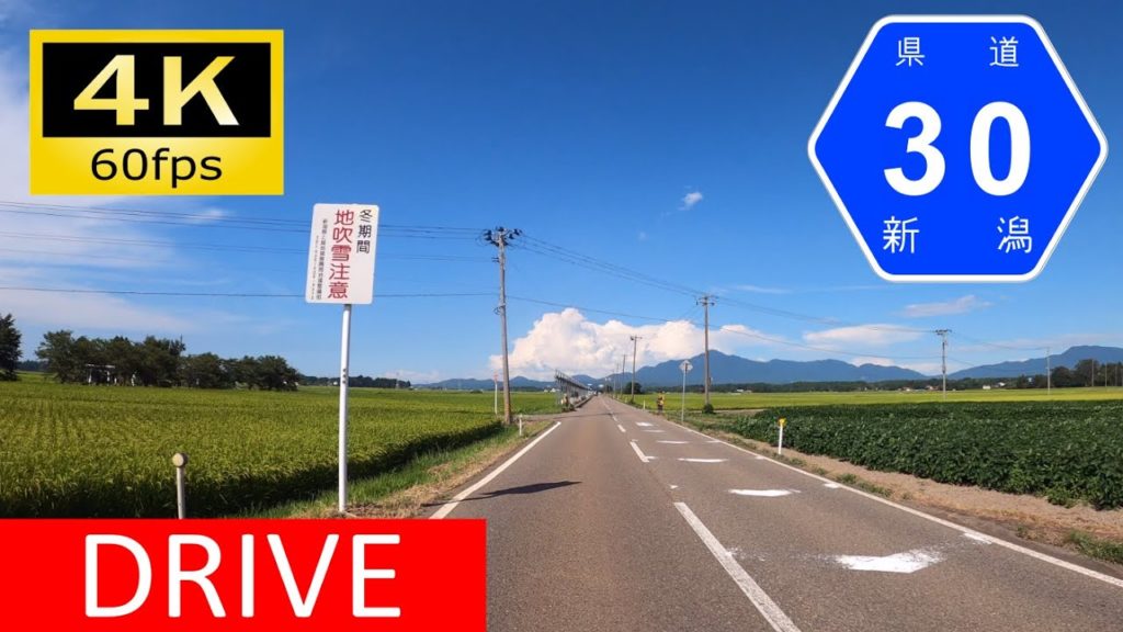 【車載動画/Driver's view】真夏の越後高田平野：新潟県道30号新井柿崎線/Driving in Japan: Arai - Kakizaki, Niigata [4K]