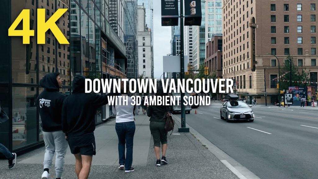 Relaxing Walk, 4K HDR, ASMR Ambient Binaural 3D Audio | Downtown Vancouver Canada