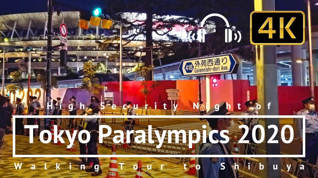 High Security Night of Tokyo Paralympic 2020 Walking Tour to Shibuya - Tokyo Japan [4K/Binaural]