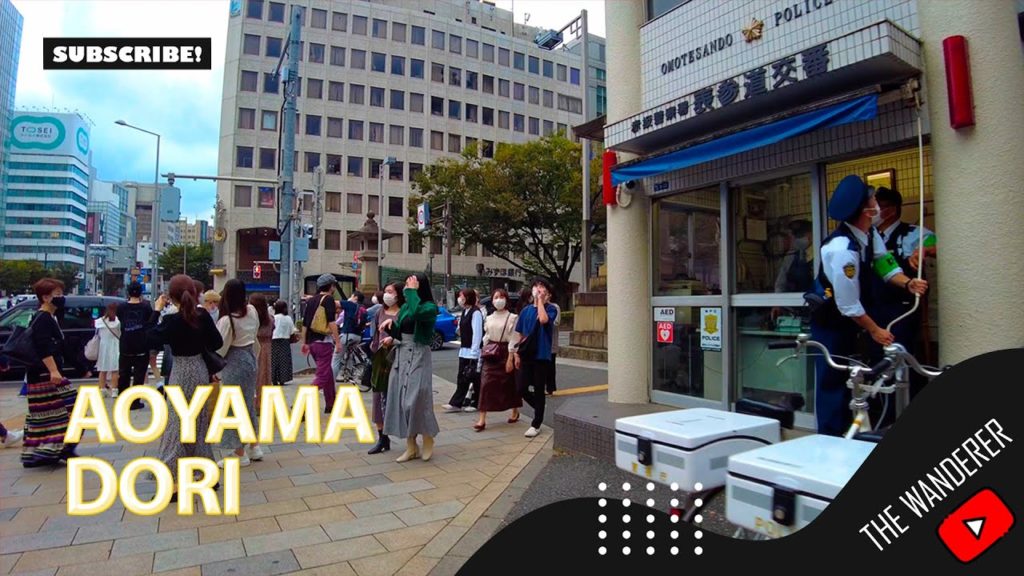 Virtual walking tour along Aoyama dori Avenue on cloudy day / Japan 4K