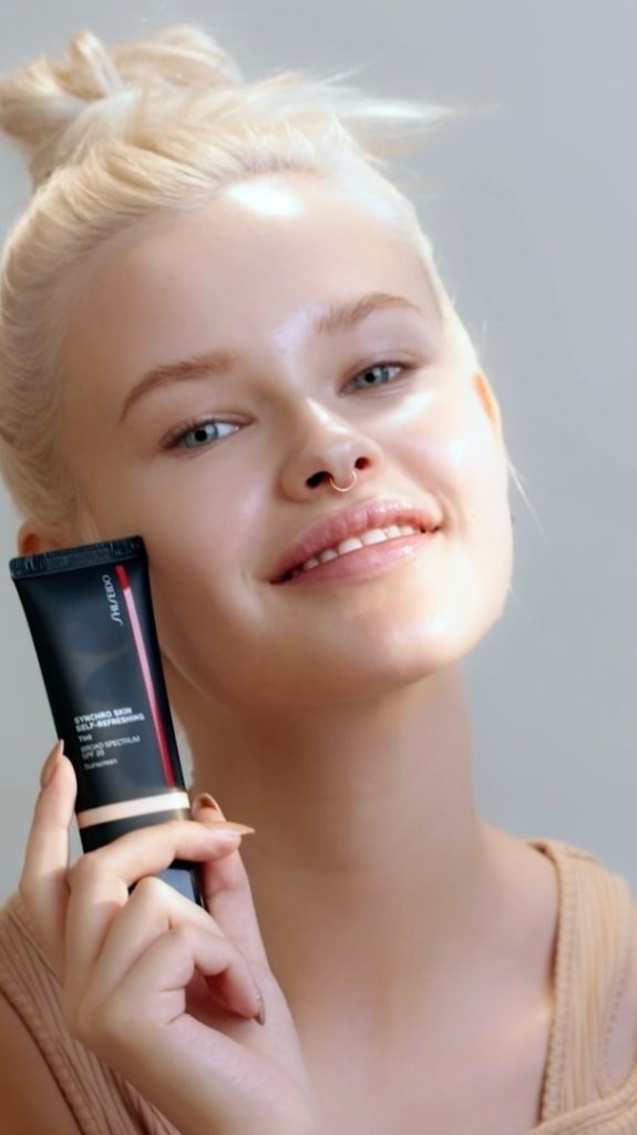 Shine through. Our SHISEIDO muse wears SYNCHRO SKIN SELF-REFRESHING Tint, a shee...