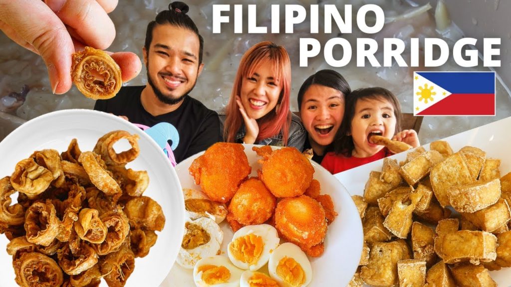 Foreigners Try Filipino Food!🇵🇭 Lugaw Goto, Tokwa't Baboy, Lumpia Togue - Philippines Street Food!
