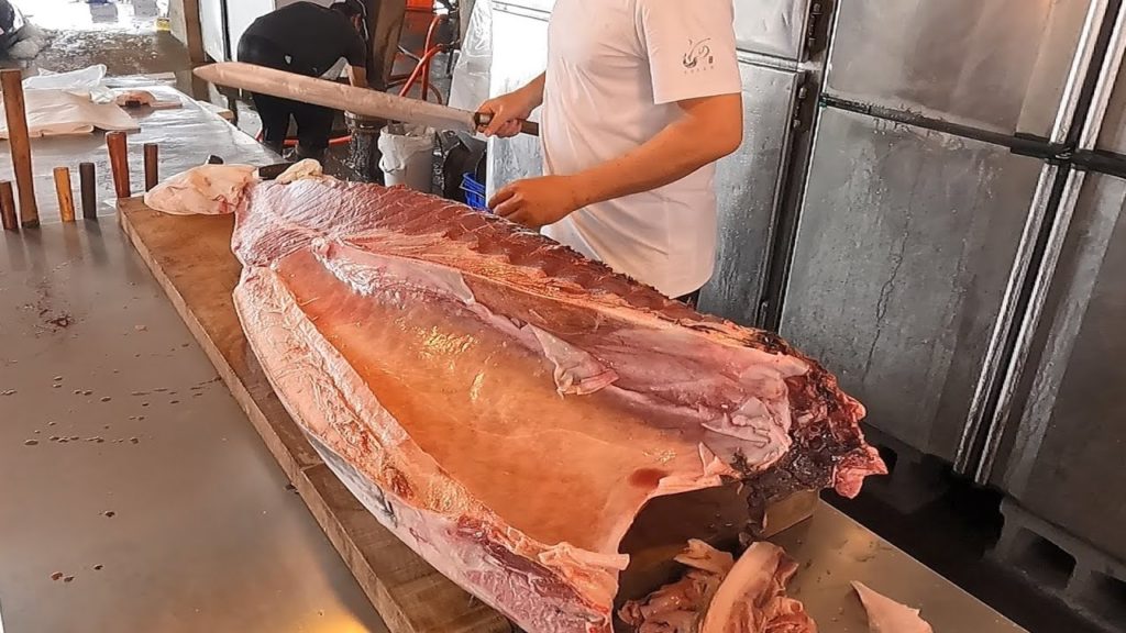 How to cut gaint bluefin tuna for Sashimi – Taiwanese street food How to cut gaint bluefin tuna for Sashimi - Taiwanese street food