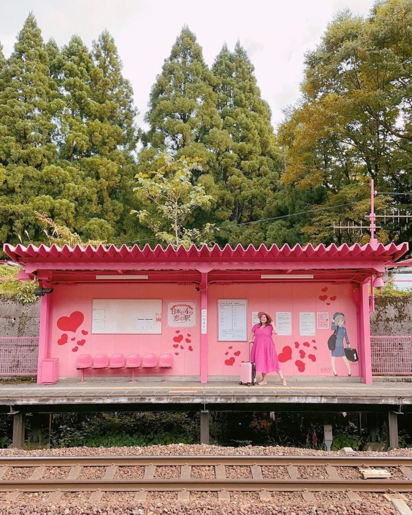 Talk about ‘pretty in pink’  Koiyamagata station (koi=love in Japanese) delights...