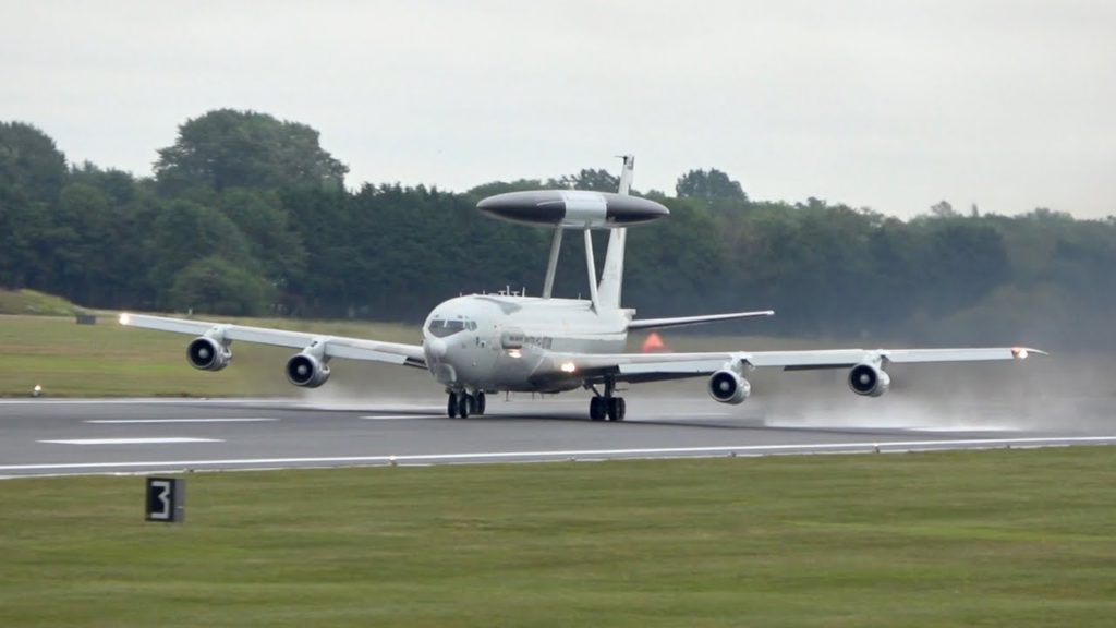 Boeing E-3A Sentry 707-300 AWACS NATO Wet Runway departure at RAF Fairford RIAT 2019 AirShow