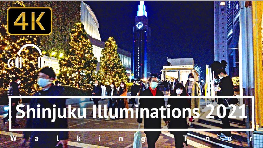 Shinjuku Illuminations 2021 Walking Tour - Tokyo Japan [4K/Binaural]