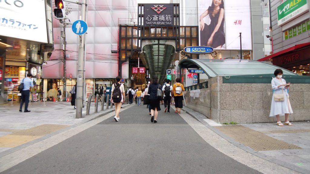 Shinsaibashi. Walking through the shopping streets - Japan Walking Tour | 4K with Binaural Audio