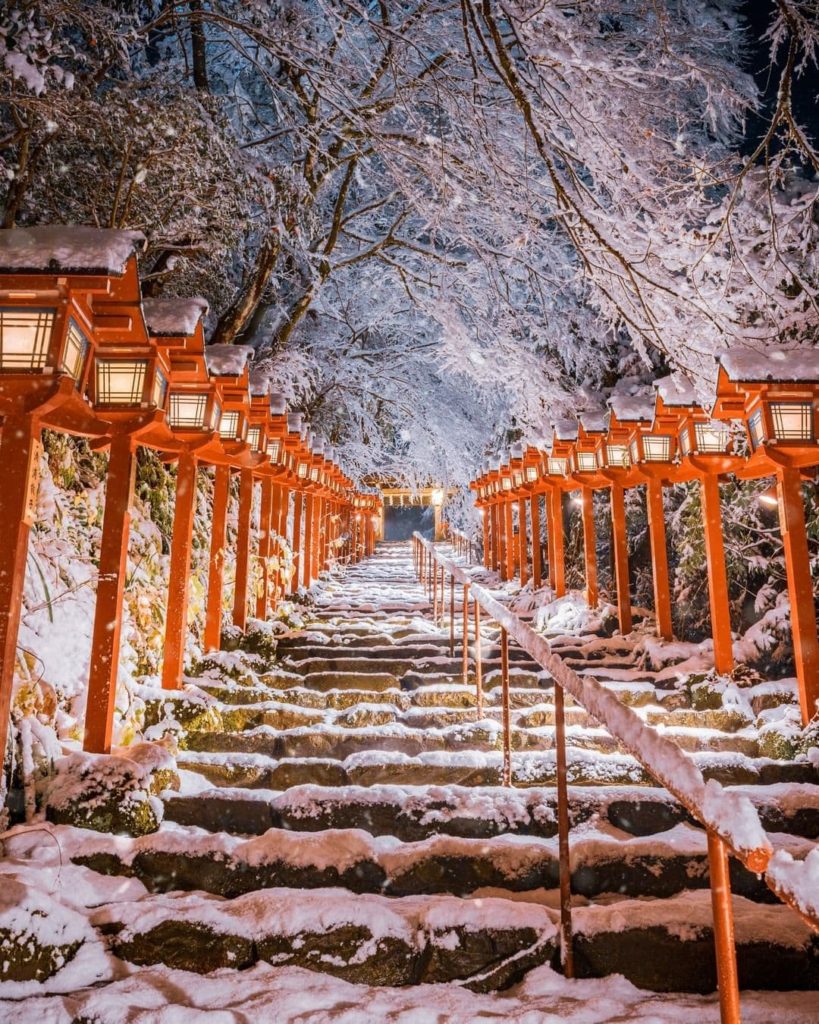 Snowy Kifune Shrine in Kyoto  The shrine is dedicated to the God of water, and i...