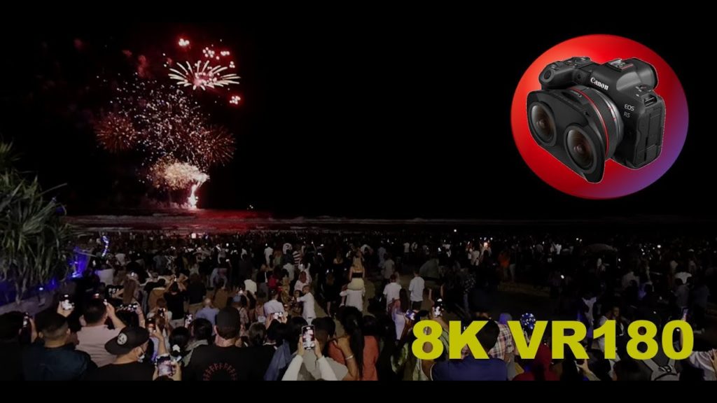8K VR180 New Years Eve fireworks in Surfers Paradise (Travel, ASMR/Music, Canon 5.2mm Dual Fisheye)