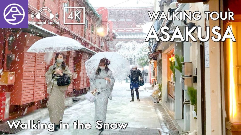 [4K ASMR] Asakusa Heavy Snow Walk in Tokyo - Snow view of the temple Japan [Walking Tour]