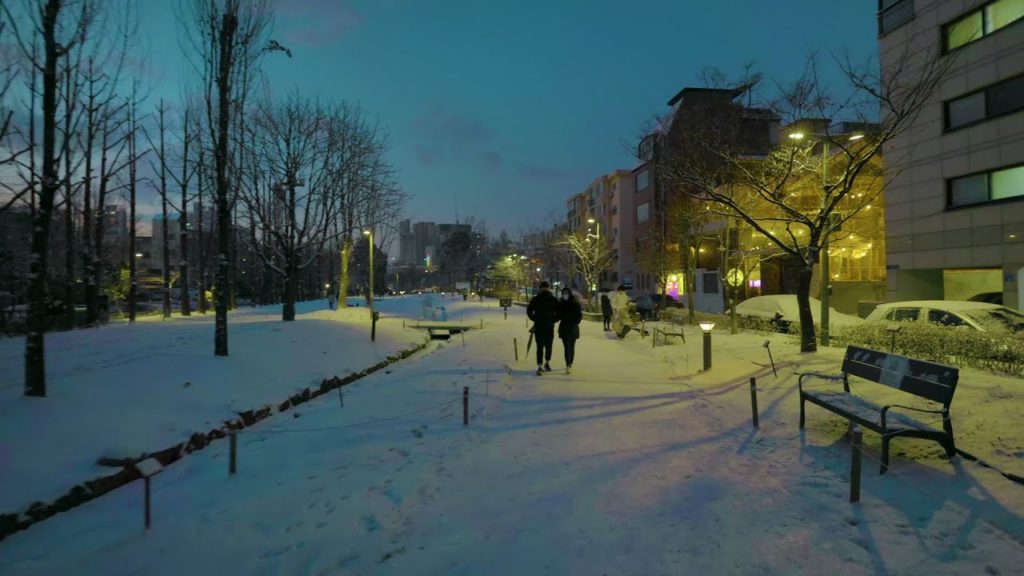 [ 4K ] Snowy Yeontral Park & Cozy night walk in Yeonnam-dong, Seoul. Lovely streets & alleys. people