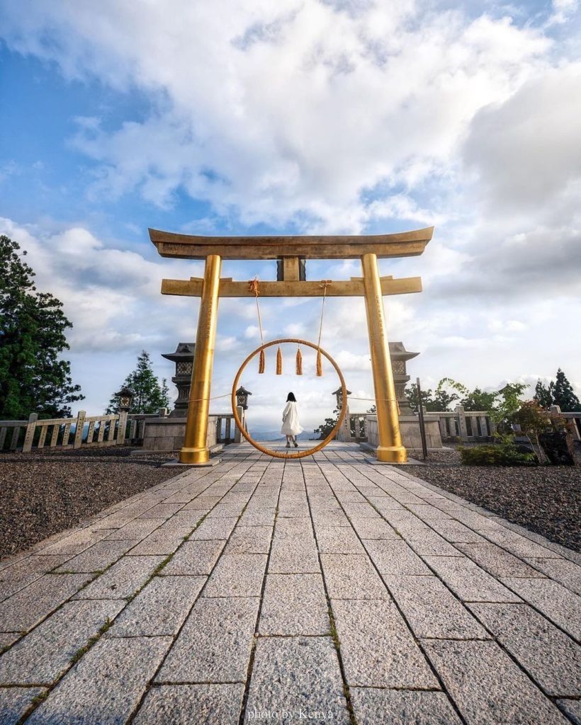 Perched at 2,800 feet, the golden torii gate of Akihasan Hongu Akiha Shrine is a...