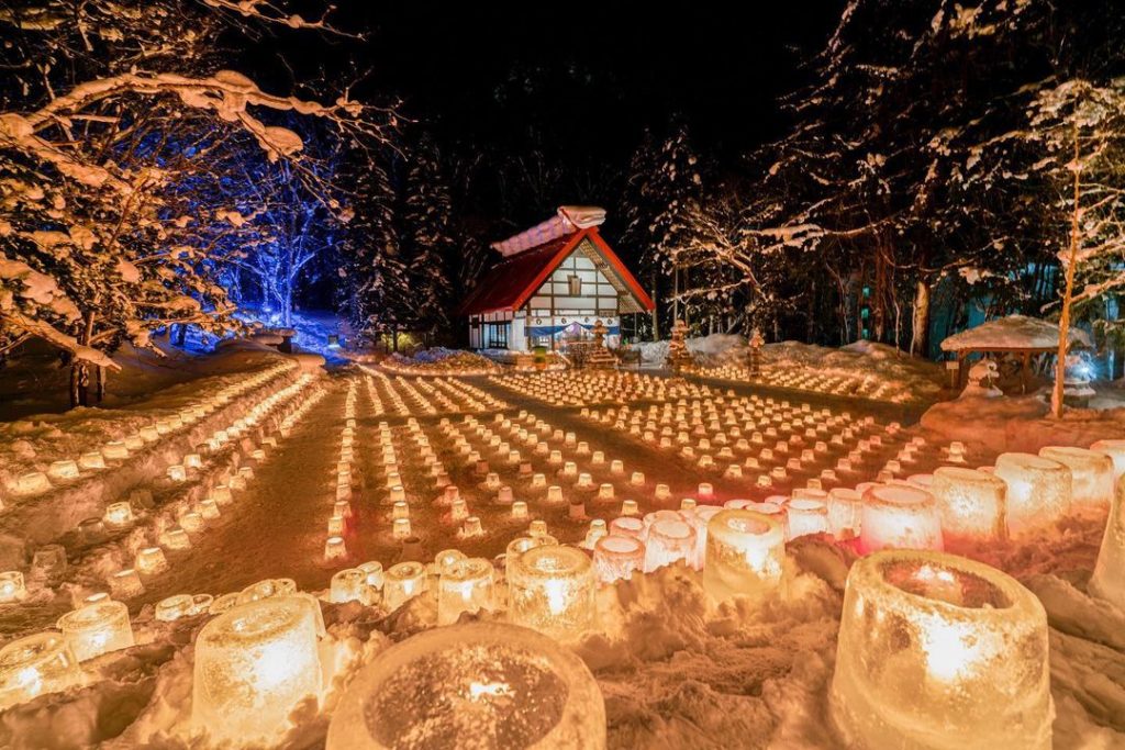 Jozankei Shrine holds a special event in early February of each year. The mesmir...