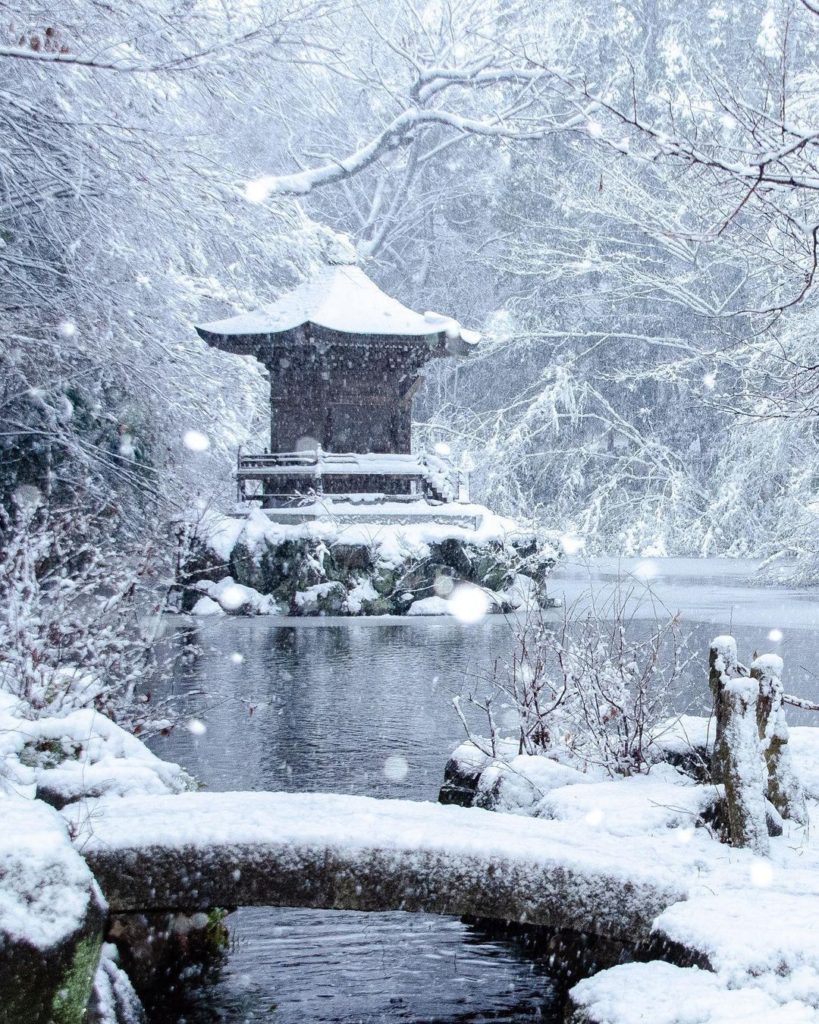 What can you see through the snowfall? 
This mystical structure resting atop a r...