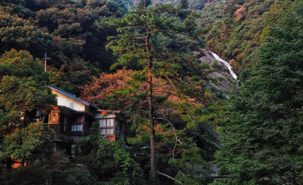 Mikaeri no Taki Falls next to a restaurant, Karatsu, Saga Prefecture