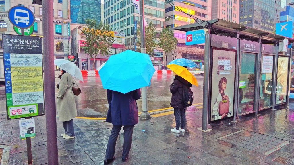 [4K] Seoul Winter Morning Rain Walk - Time to work in Gangnam| 겨울비 내리는 아침, 강남 출근길 풍경-삼성역,선릉역,역삼역,강남역