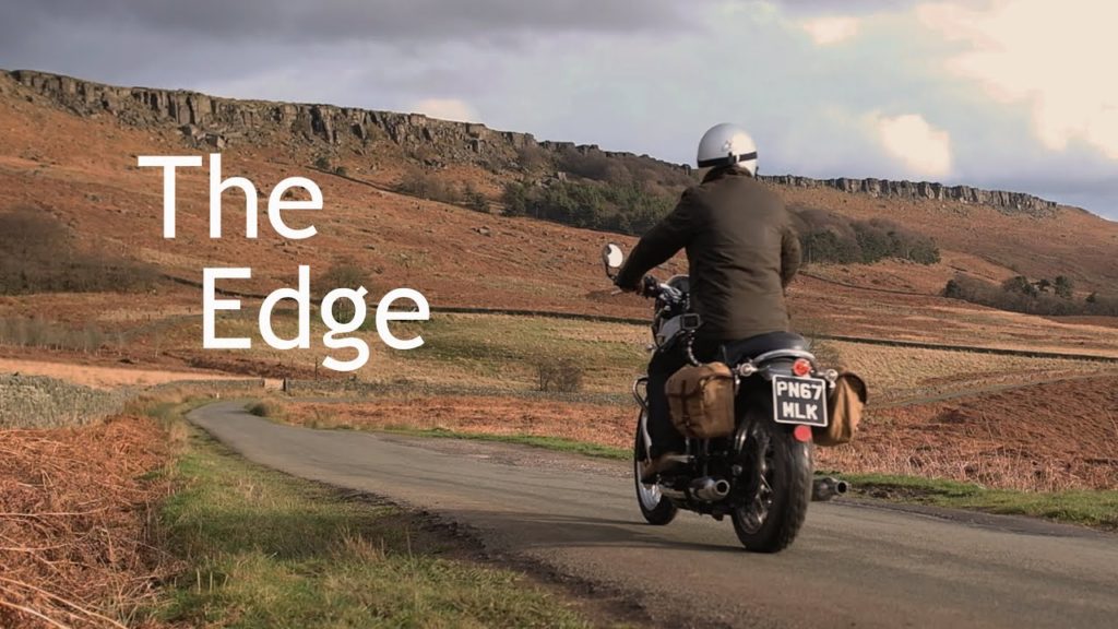 A Triumph Bonneville T120 and Stanage Edge in Winter.