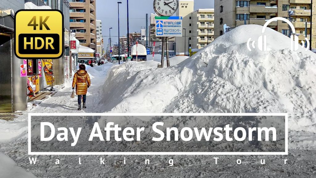 [4K/HDR/Binaural] Day after the Snowstorm in Sapporo Walking Tour - Hokkaido Japan
