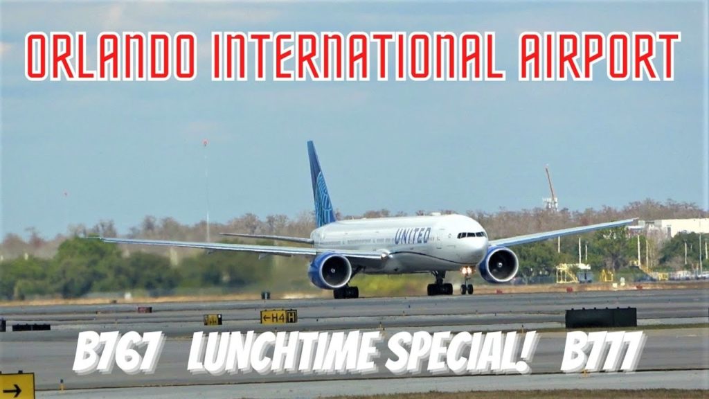 [4K] PLANE SPOTTING LUNCH SPECIAL ORLANDO INT'L AIRPORT  UA, DL B767'S , UA B777 AIRCRAFT ID 2/11/22