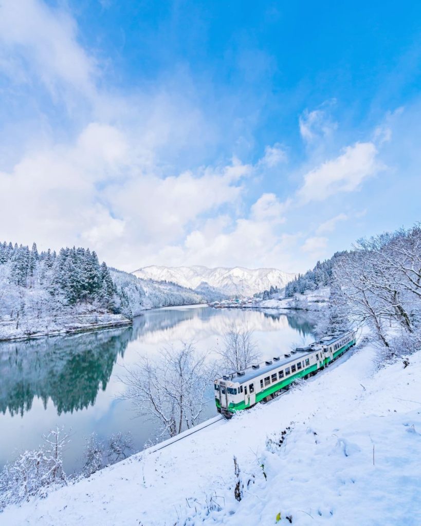Visit Japan: This view will trains-fer you to a winter wonderland. Scenic views of snow-cove… This view will trains-fer you to a winter wonderland. Scenic views of snow-cove...