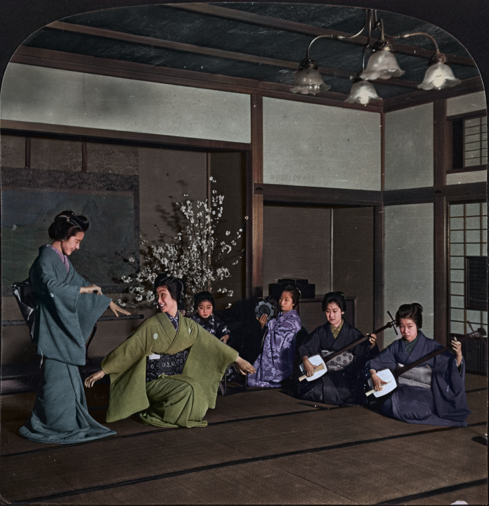 Passing away a dull hour - Geisha girls dancing, Japan. 1906