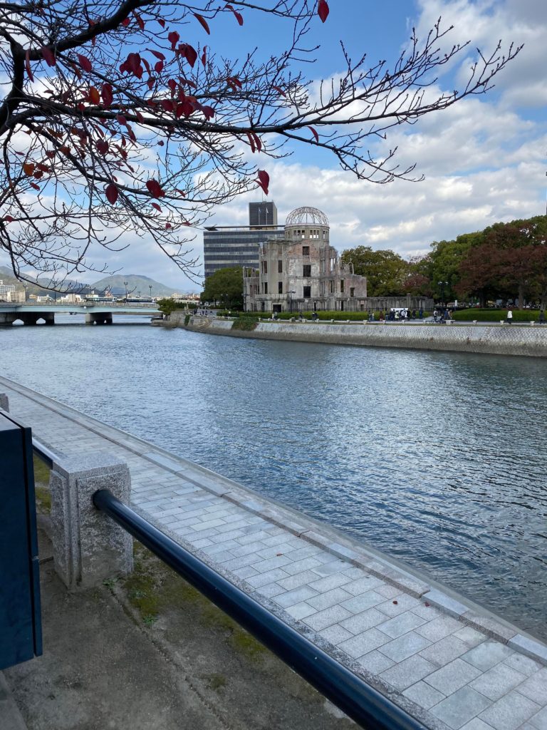 Hiroshima Peace Memorial Park, historians said after the bomb hit civilians dived into the river because they were on fire.